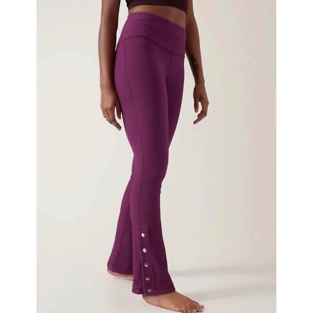 Athleta Elation Rib Snap Pant Purple Plum Ribbed High Rise Leggings XL